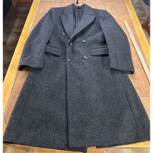 Vintage USA Made Over Coat Double Breasted Sz 38 Trench Wool Gray AMERICAN MALE